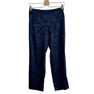 6397 Blue Floral Stretch Silk Pull-On Crop Dress Pants with Pockets Size XS